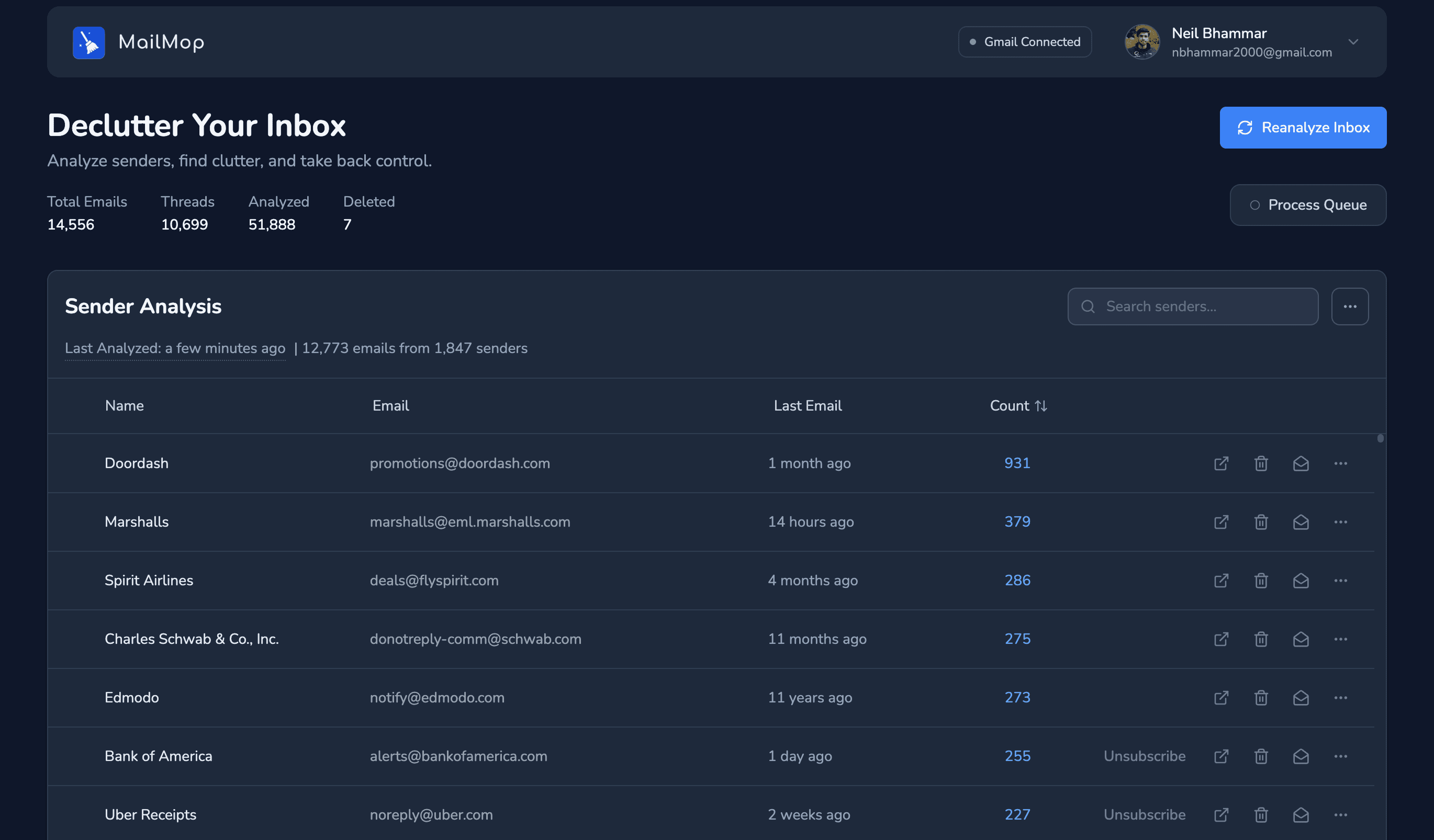 MailMop App Interface